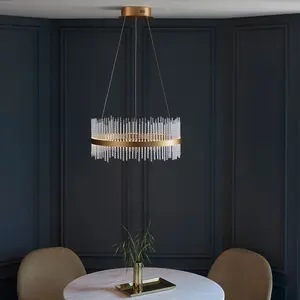 Luminosa Trapani Pendant Ceiling Light Brushed Gold Plated, Clear Glass