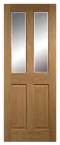 Geom 4 panel 2 Lite Clear Glazed Oak veneer Internal Door, (H)2040mm (W)826mm (T)40mm