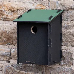 Eco Small Bird Box with 32mm Hole - Recycled LDPE Plastic/Wood - L17 x W17 x H26 cm