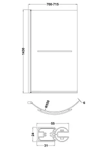 Chrome 6mm Toughened Safety Glass Reversible P-Bath Screen with Towel Rail 1430 x 715 x 185mm