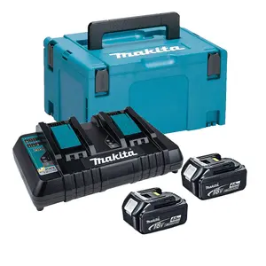 Makita BL1840 18v 2 x 4.0ah Lithium Batteries DC18RD Dual Port Charger + Makpac