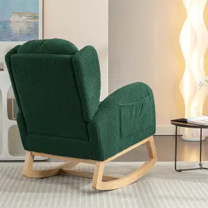 Modern Teddy Fabric Upholstered Rocking Chair Wingback Padded Seat For Living Room Bedroom, Green