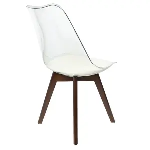 Soho Clear and Vanilla Plastic Dining Chair with Squared Dark Wood Legs