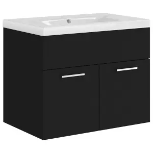 Berkfield Sink Cabinet with Built-in Basin Black Engineered Wood