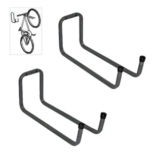 2 x Large Wall Mounted 250mm Tool, Bike Double Storage Hooks for Garages & Workshops