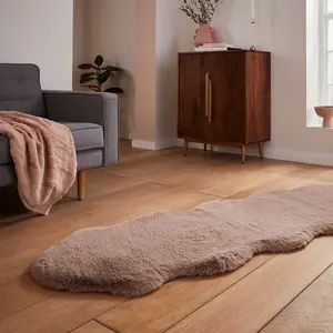 Beige Plain Shaggy Modern Luxurious Rug for Living Room and Bedroom-60cm X 180cm (Double)