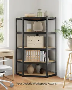 SONGMICS Shelving Unit, Corner Shelf 5-Tier, Heavy Duty Metal Units for Room, Warehouse, Ink Black and Natural Beige