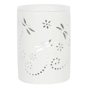 White Ceramic Cut-Out DragonFly Oil Burner (Height) 11.5 cm