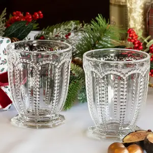 Set of 6 Vintage Luxury Drinking Clear Embossed Wine Glass Wine Goblets, Tall & Short Drinking Glass Whiskey Glass Tumblers