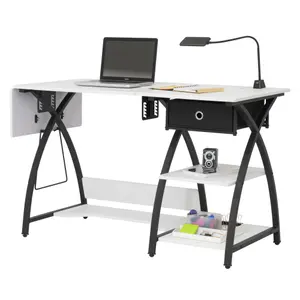 Sewing Online Large Sewing Table, with Gridded White Top and Black Legs