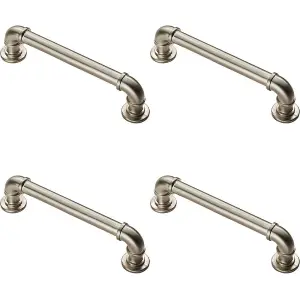 4x Pipe Design Cabinet Pull Handle 128mm Fixing Centres 12mm Dia Satin Nickel