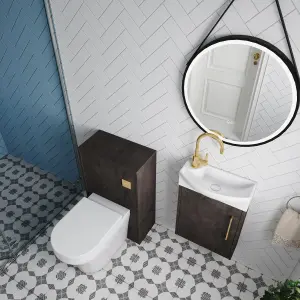 Power Cloakroom Bundle - Right Wall Hung Vanity Unit, Concealed Cistern WC Unit, Toilet & Tap, 440mm - Slate/Brass - Balterley