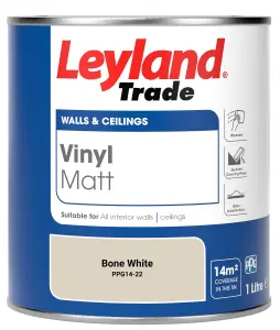 Leyland Trade Vinyl Matt Walls & Ceilings Emulsion Paint Bone White (PPG14-22) 1L