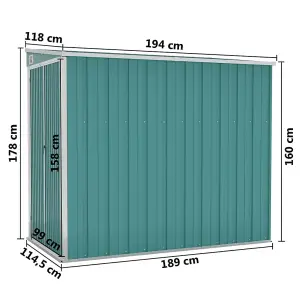 Berkfield Wall-mounted Garden Shed Green 118x194x178 cm Galvanised Steel