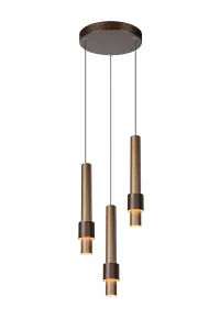 Lucide Margary Modern Pendant light 28cm - LED Dim. - 3x4W 2700K - Coffee