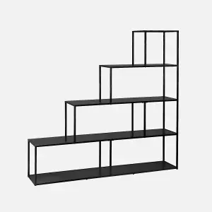 sweeek. 4-shelf industrial bookshelf in black metal Industrielle Black 160x30x157 cm