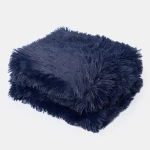 Pet Fleece Throw Fluffy Calming Chair Bed Foldable Travel, Navy - 105 x 90cm