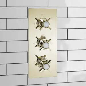 ENKI Edwardian English Gold Crosshead 3-Outlet Solid Brass Thermostatic Triple Shower Valve TSV055