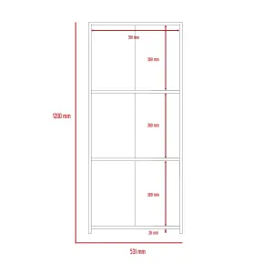 White Dallas low bookcase with 3 shelves, white & carbon grey oak effect