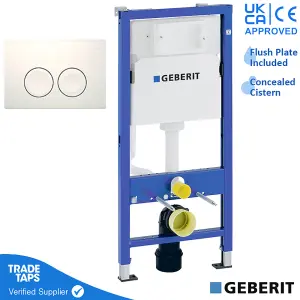 Geberit Duofix Toilet Concealed Cistern Frame 112cm with Geberit Delta 25 Flush Plate White