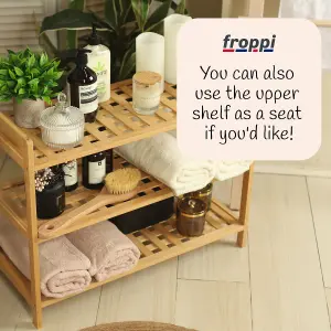 Froppi™ Bamboo Standing Storage Unit, Bathroom Shelf, Kitchen Shelf, Shoe Rack, 3 Tier Shelf Organizer L69 W28 H54.5 cm