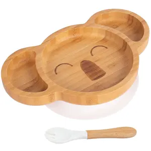 Bamboo Koala Baby Weaning Plate & Fork Set - White