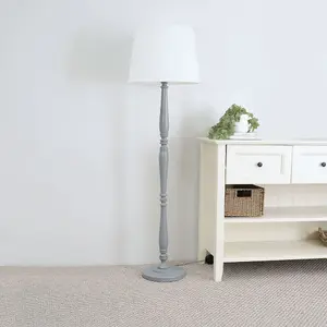 ValueLights Victoria Traditional Grey Wood Candlestick Floor Lamp with White Tapered Shade