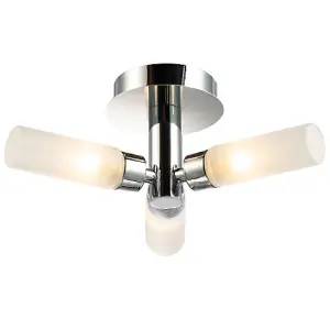 Modern Chrome IP44 Rated Bathroom Ceiling Light with Tubular Glass Shades