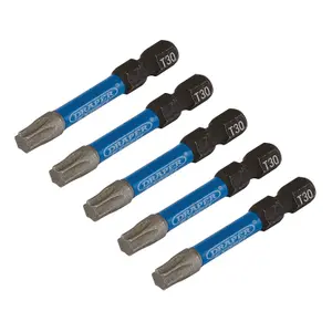 Draper Expert TX-STAR Impact Screwdriver Bits, T30 x 50mm, 1/4" Hex (Pack of 5) 05656