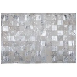 Cowhide Area Rug 160 x 230 cm Beige and Silver YAZIR