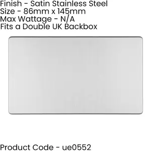 Double SCREWLESS SATIN STEEL Blanking Plate Round Edged Wall Box Hole Cover