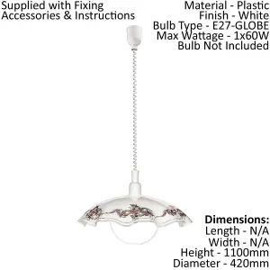 Pendant Ceiling Light Height Adjust Colour White Purple Black Satin Glass Bulb E27 1x60W