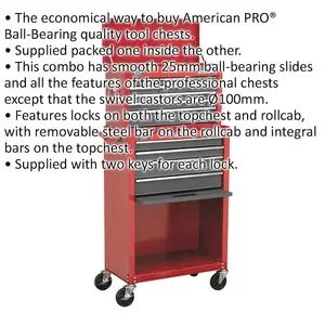 13 Drawer Red Tool Chest with Mobile Storage and Ball-Bearing Slides