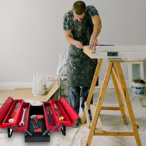 Heavy Duty 25'' Metal Cantilever Toolbox 5 Tray Storage Tool Box (470mm, Red)