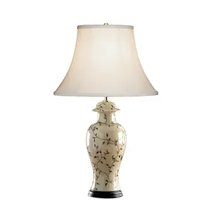 Table Lamp Chinese Gold Bird Pattern Cream Double Pleat Shade LED E27 60W