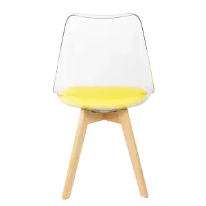 Soho Clear and Yellow Plastic Dining Chair with Squared Light Wood Legs