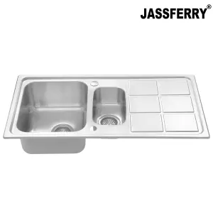 JASSFERRY Brilliant Stainless Steel Kitchen Sink 1.5 Bowl Reversible Rectangle Drainer, 970 X 500 mm