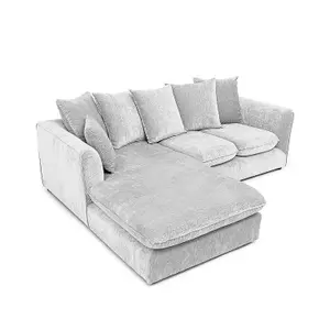 Lucas Water Repellent Velvet Chenille Left Facing Corner Sofa in Silver