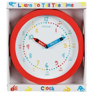 Children's Bedroom Nursery Learn To Tell The Time Clock Easy to Read Boy Girl 357607 - Red