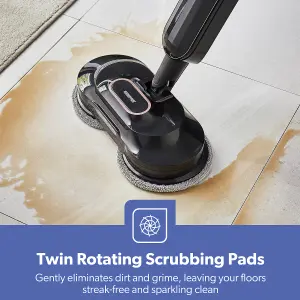 Geepas Twin Rotating Scrubbing Pads Steam Mop Digital Display 2 Steam Settings 540ML Water Tank