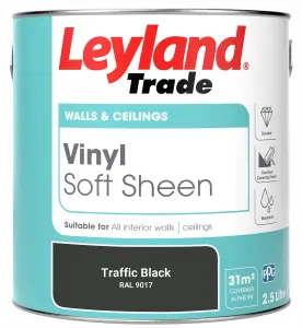 Leyland Trade Vinyl Soft Sheen Walls & Ceilings Emulsion Paint Traffic Black (RAL 9017) - 2.5L