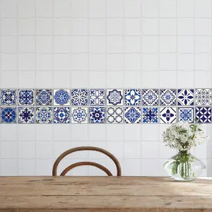 Walplus Spanish and Moroccan Blue Tile Stickers PVC