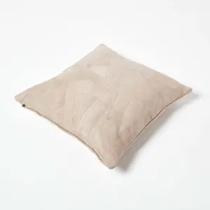 Homescapes Cream Real Leather Suede Cushion with Feather Filling