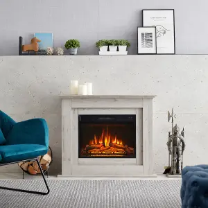 FlameKo Savannah Fireplace with 39" surround and Realistic Flame Effect Heater Grey Bronx Oak Multiple Colours Available