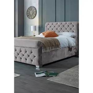 Veneta Plush Velvet Silver Bed Frame