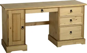 Corona Computer Desk 1 Door 3 Drawer Distressed Waxed Pine