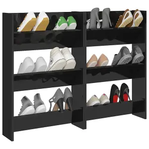 Wall Shoe Cabinets 2 pcs High Gloss Black 60x18x90cm Engineered Wood