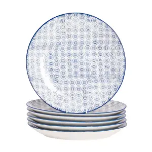 Nicola Spring - Hand-Printed Dinner Plates - 25.5cm - Navy - Pack of 6