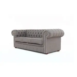 Chesterfield 3 Seater Sofa Charles Slate Grey Real Linen Fabric In Classic Style