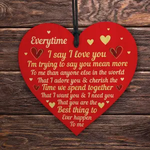 Red Ocean Perfect Valentines Day Gift For Him Her I LOVE YOU Gift For Anniversary Present Wood Heart Keepsake